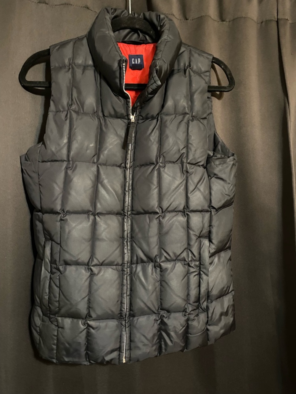 GAP black puffer vest with Bright Red Interior